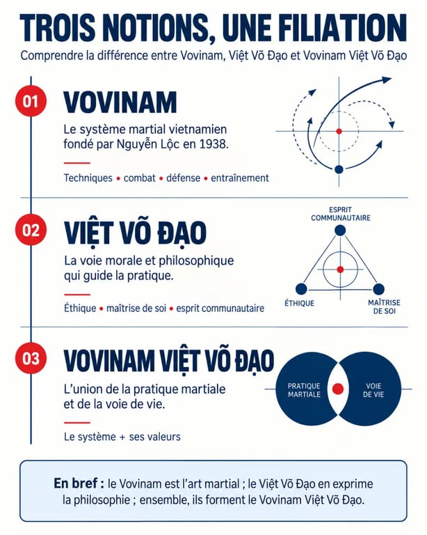Infographie sur la différence entre Vovinam et Việt Võ Đạo