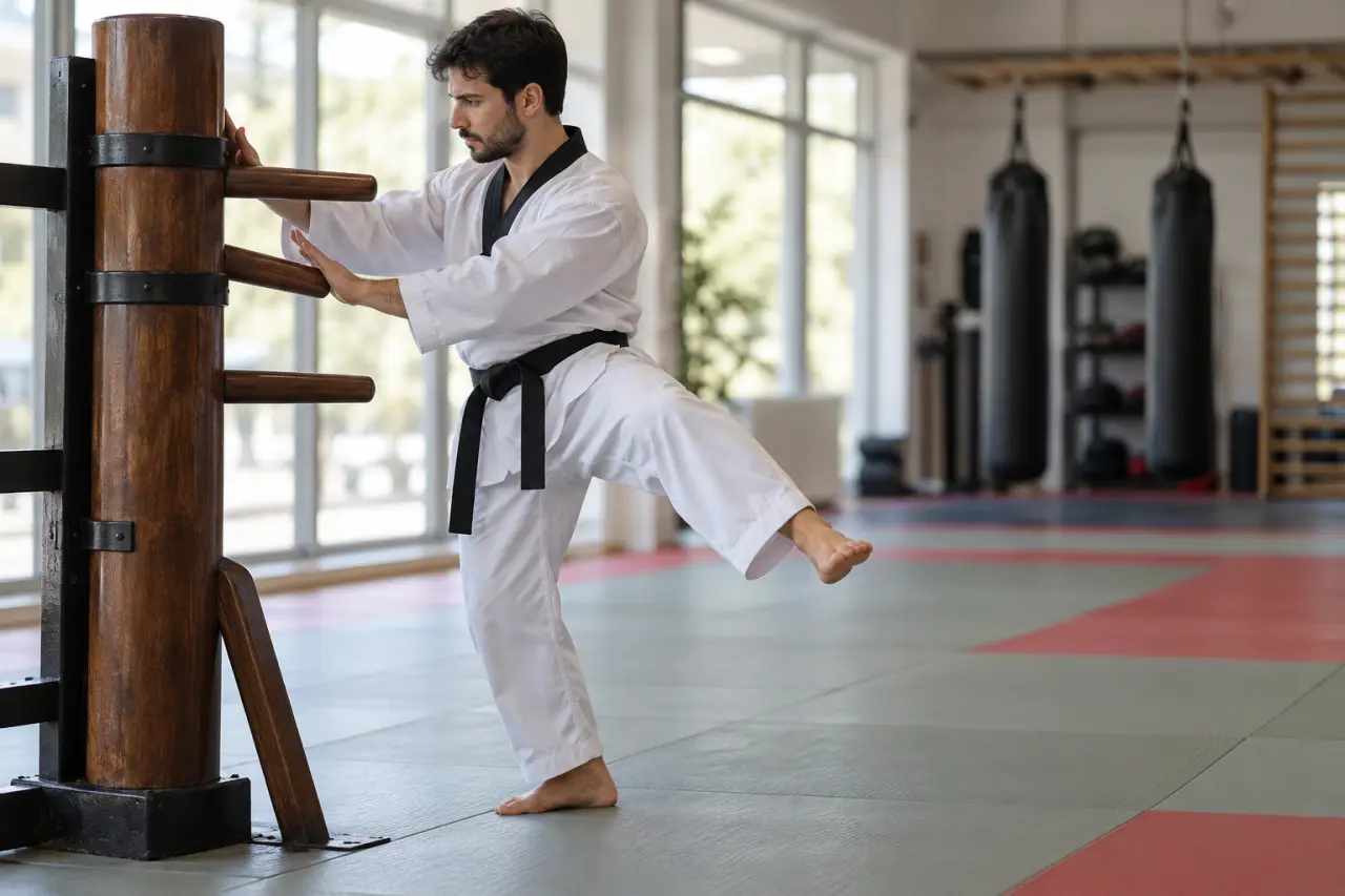 Taekwondo et mannequin de bois : utile pour les mains, inadapté aux coups de pied