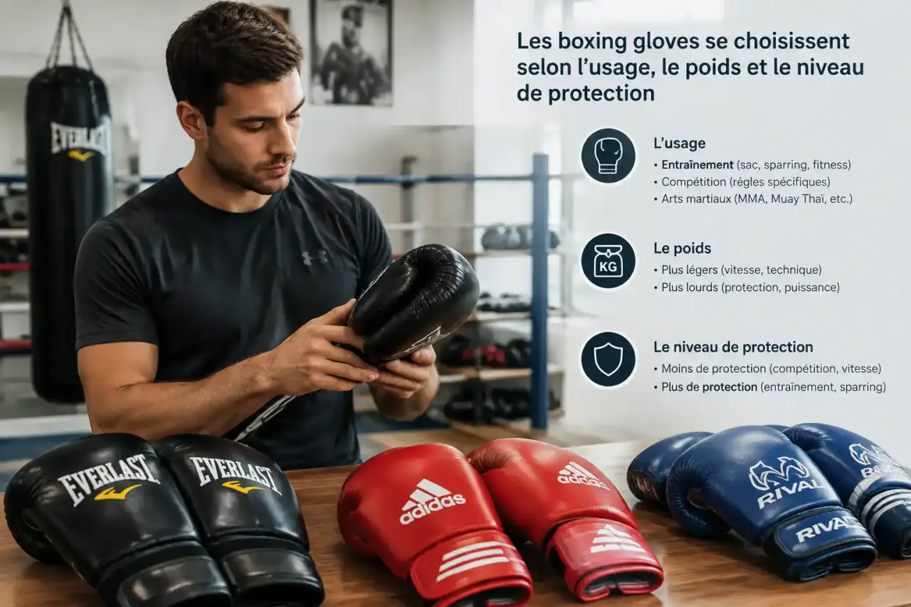 Les boxing gloves se choisissent selon l’usage, le poids et le niveau de protection