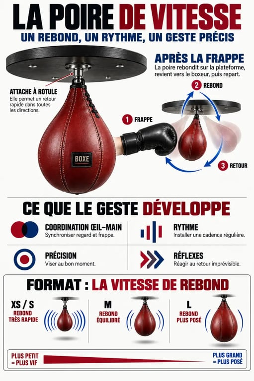 Infographie sur le fonctionnement et les formats d’une poire de boxe