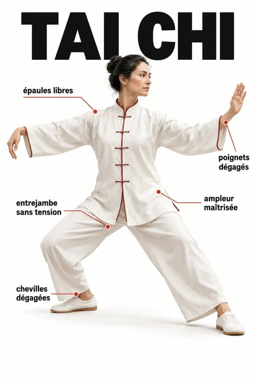 Coupe et liberté de mouvement d’un vêtement taichi pendant une posture